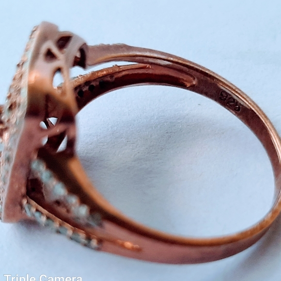 925 Sterling Silver Rose Color Multiple Diamond Cluster Ring Size 8 - Picture 4 of 5